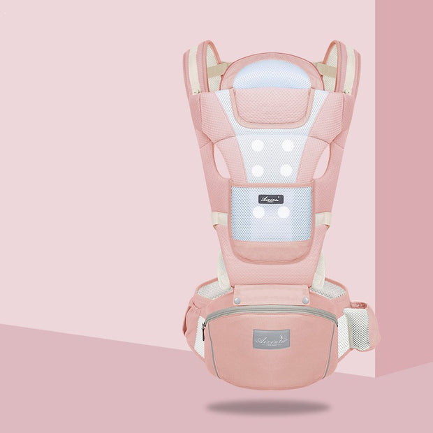 Pink baby carrier for quick road trip stops